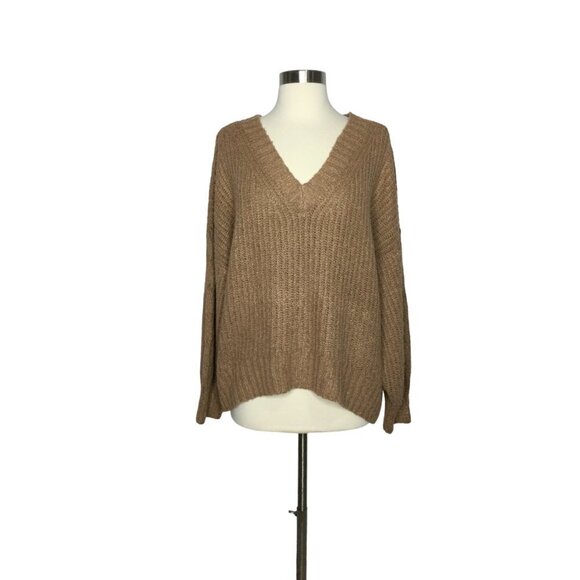 SO Women's Brown Loose Knit V-Neck‎ Sweater Size XXL - Picture 1 of 4